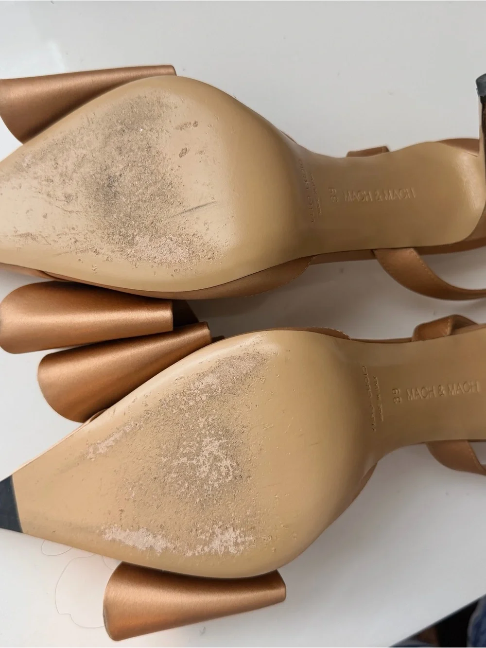MACH & MACH Metallic Champagne Bow Pointed Slingback Heels